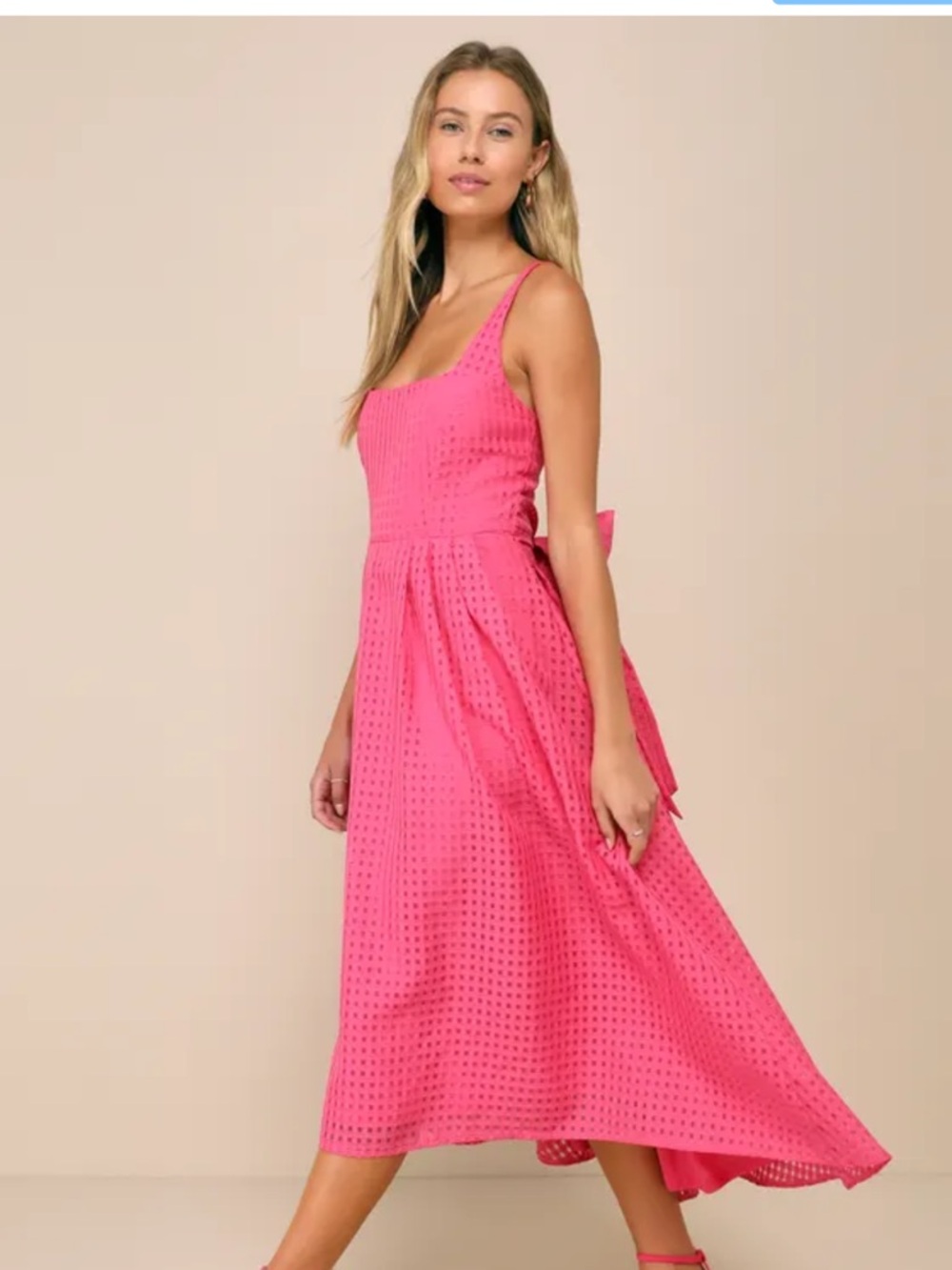 Definitely Stunning Hot Pink Gingham Burnout Midi Dress Size XS - Picture 4 of 10